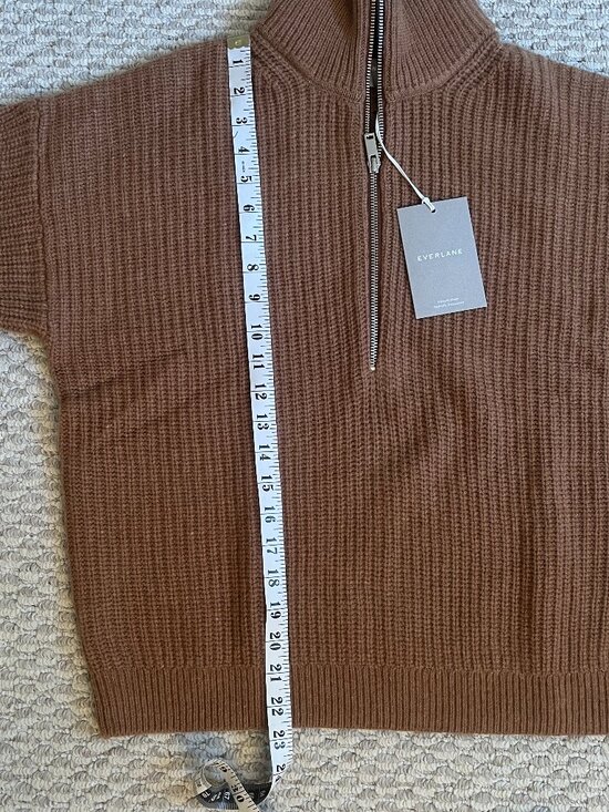 NWT EVERLANE The Half-Zip Sweater in Luxe Merino — S • Deep Camel - Picture 6 of 10